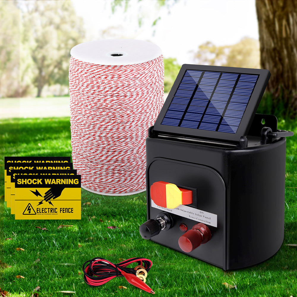 Giantz 3KM Solar Electric Fence Energiser Energizer 0.1J + 2000M Poly Fencing Wire Tape - Pet And Farm