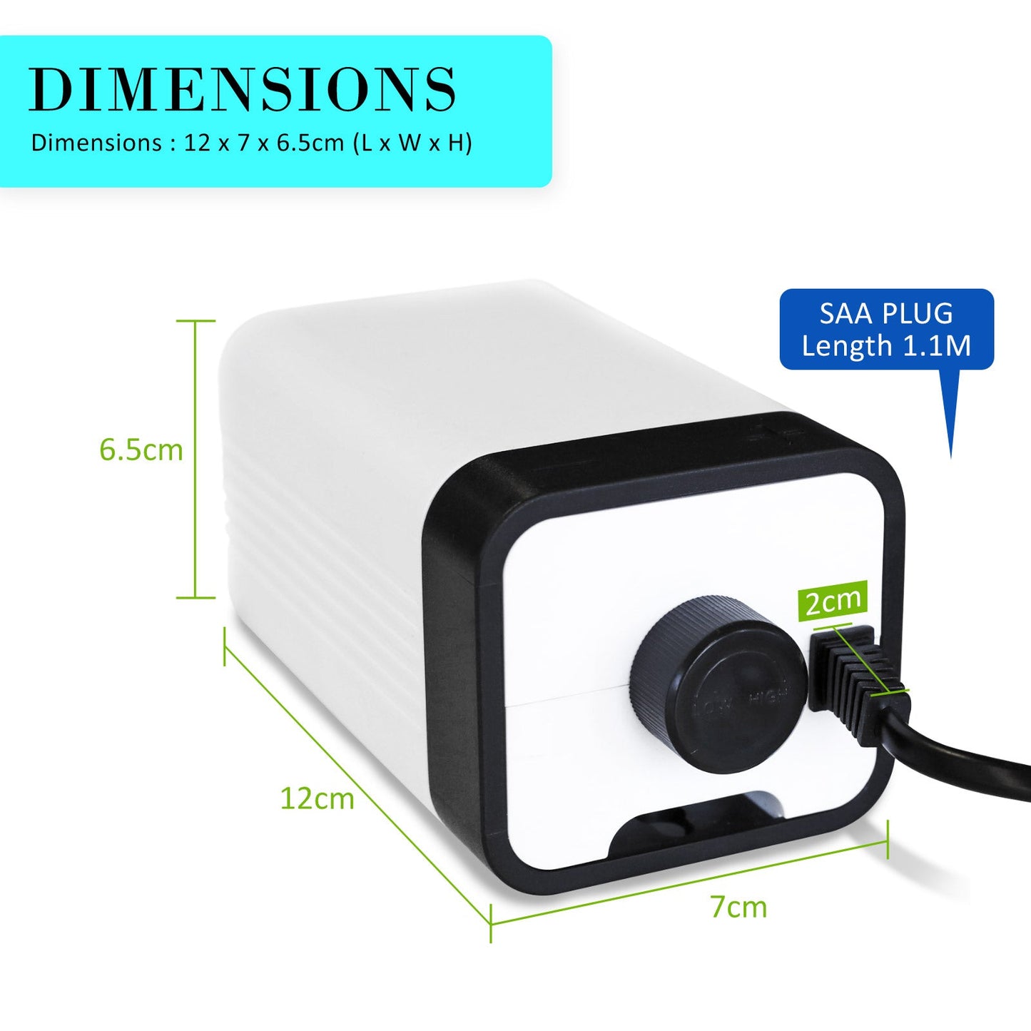 Dynamic Power Aquarium Air Pump Oxygen Hydroponic 2 Outlet 180L/H 4W - Pet And Farm