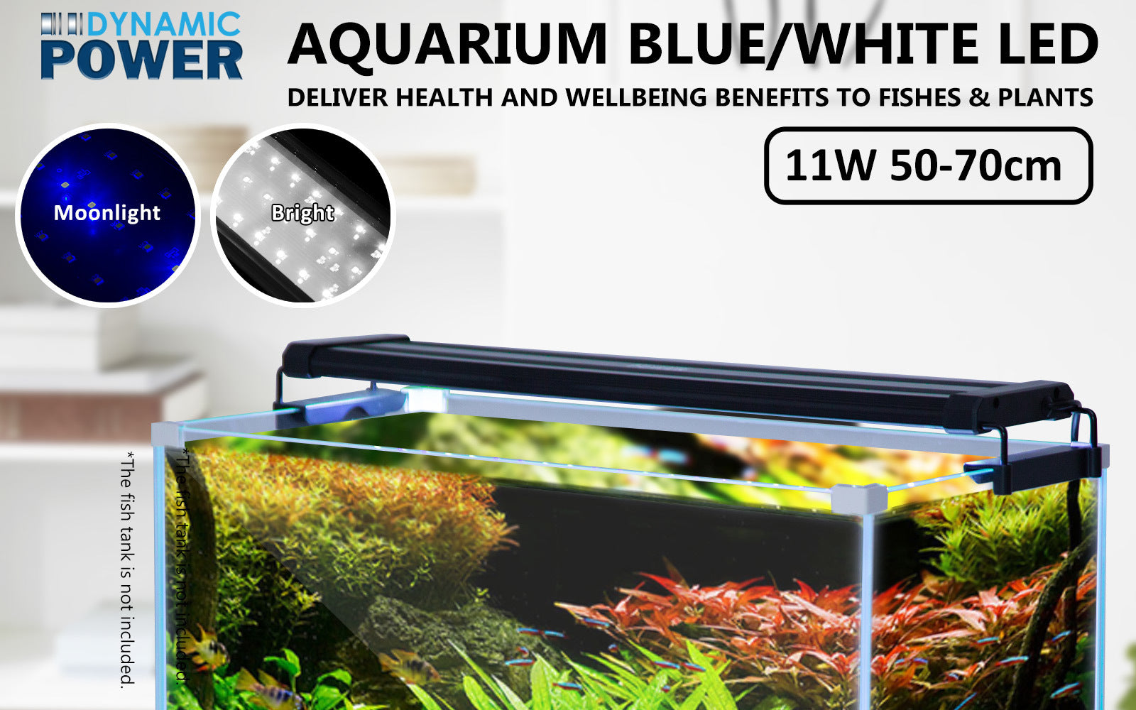 Dynamic Power 11W Aquarium Blue White LED Light for Tank 50-70cm - Pet And Farm