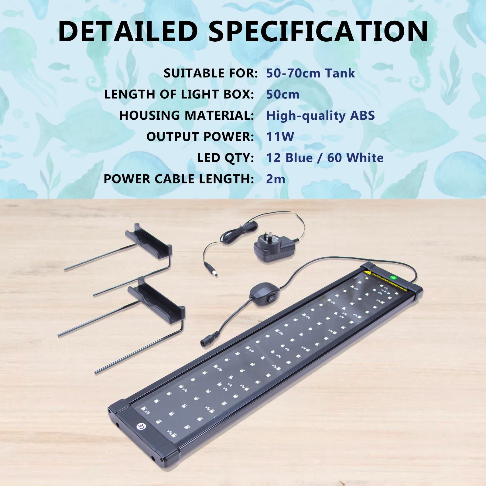 Dynamic Power 11W Aquarium Blue White LED Light for Tank 50-70cm - Pet And Farm