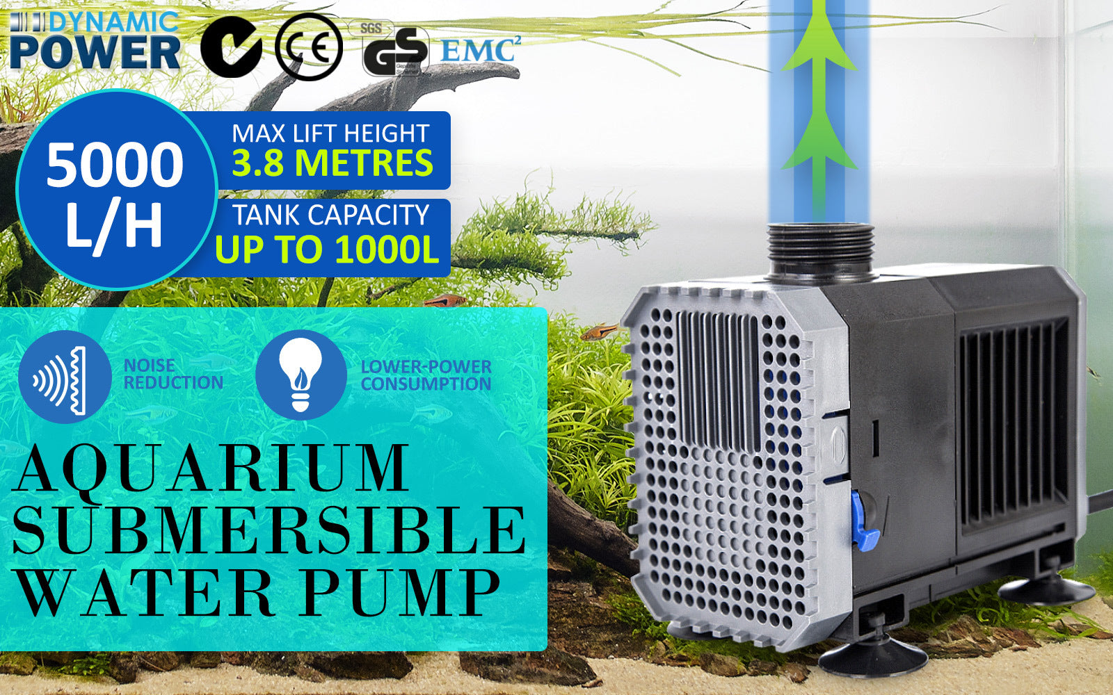 Dynamic Power Aquarium Submersible Water Pump 5000L/H 80W 3.8m Pond - Pet And Farm