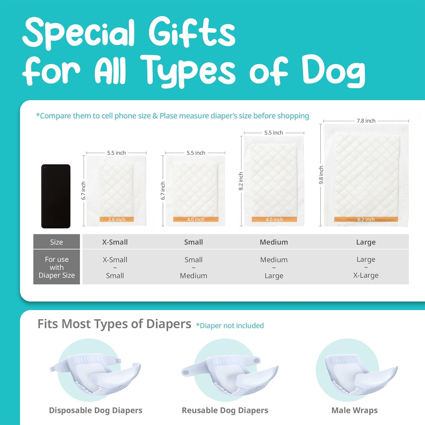 PawPang M Dog Wrap Reusable Male + 10 Ct M Diaper Booster Pads Disposable - Pet And Farm
