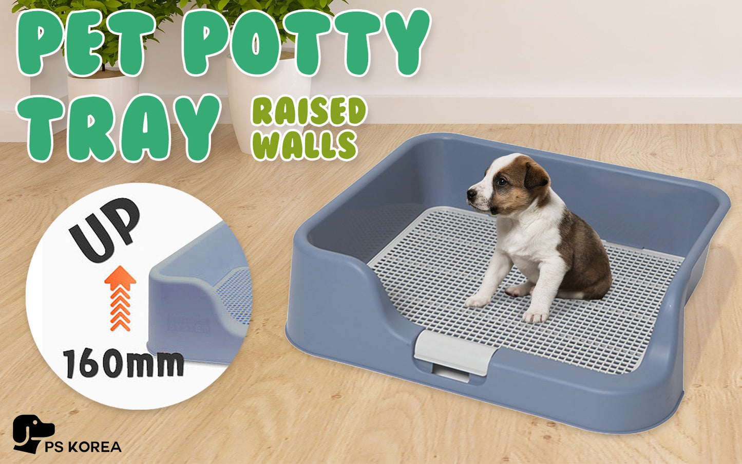 PS KOREA Blue Dog Pet Potty Tray Training Toilet Raised Walls T1 - Pet And Farm