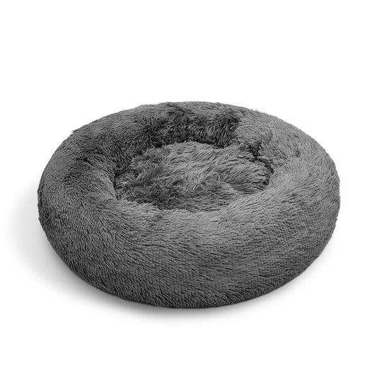 Dog Pet Cat Calming Bed Warm Plush Round Nest Comfy Sleeping Bed Dark Grey 90cm - Pet And Farm
