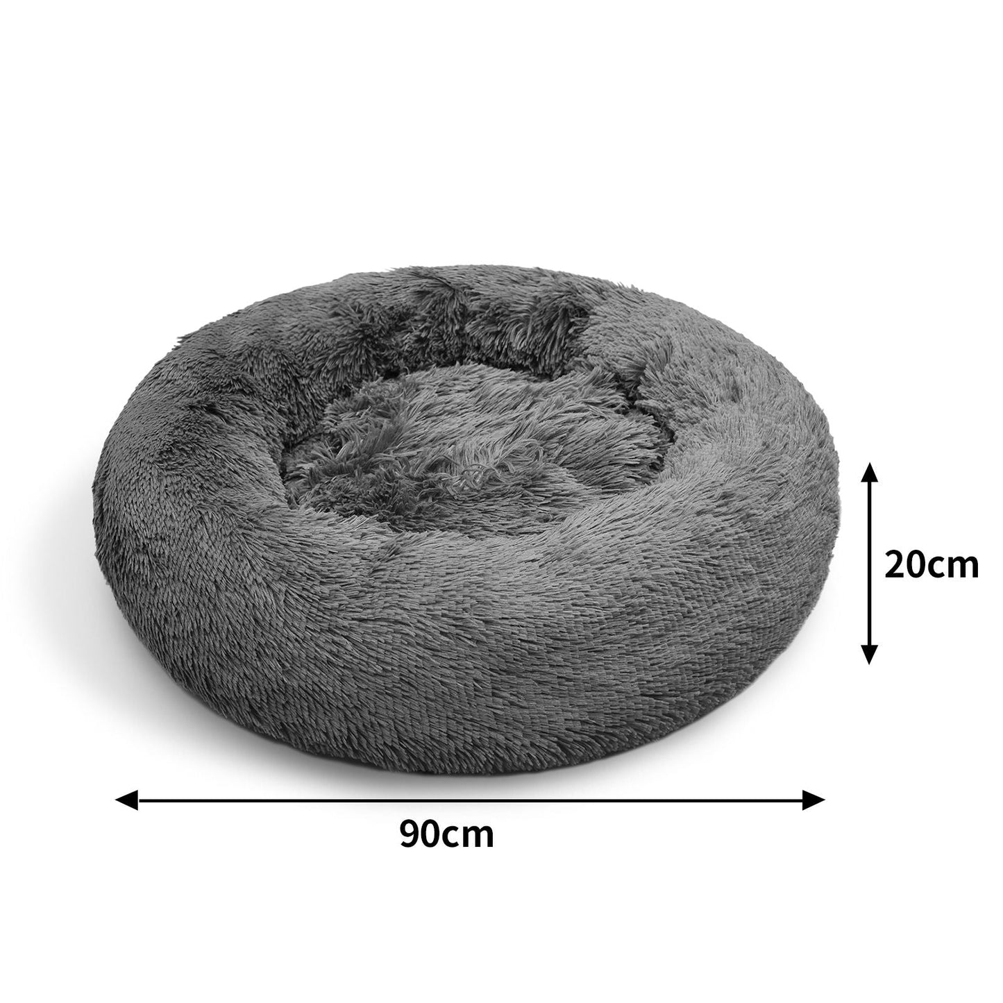Dog Pet Cat Calming Bed Warm Plush Round Nest Comfy Sleeping Bed Dark Grey 90cm - Pet And Farm