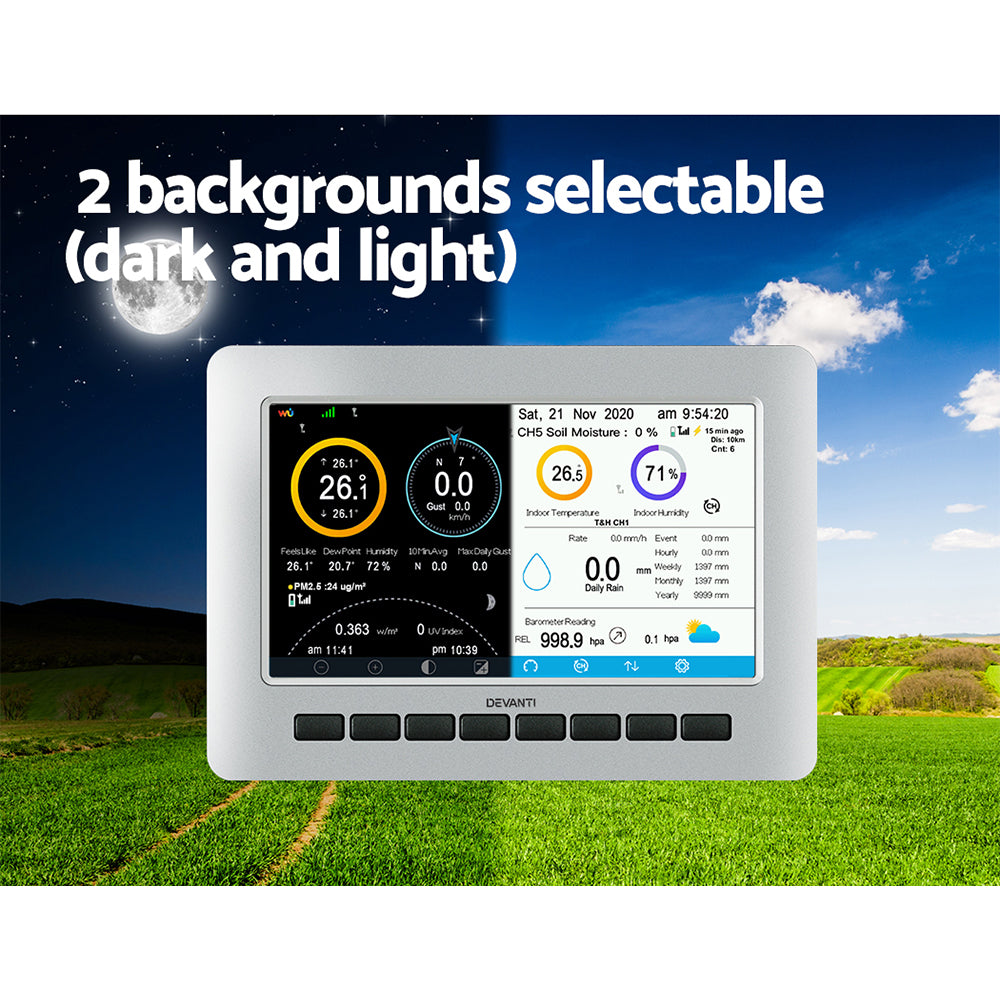Devanti Weather Station Indoor Outdoor Wireless WiFi Rain Gauge Anemometer Solar - Pet And Farm
