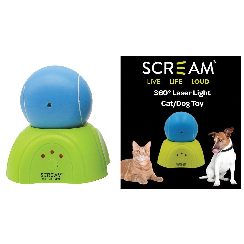 Scream 360 LASER LIGHT BALL w/STAND CAT/DOG TOY Loud Green & Blue - Pet And Farm 