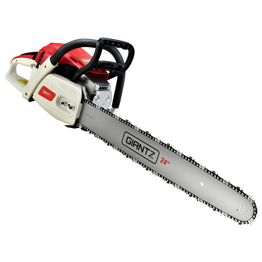 Giantz 65cc Petrol Chainsaw 24 Inch Bar Chain Saw Tree Pruner 2 Stroke E-Start - Pet And Farm 