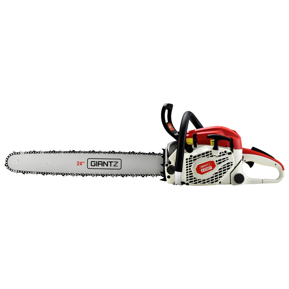 Giantz 65cc Petrol Chainsaw 24 Inch Bar Chain Saw Tree Pruner 2 Stroke E-Start - Pet And Farm 