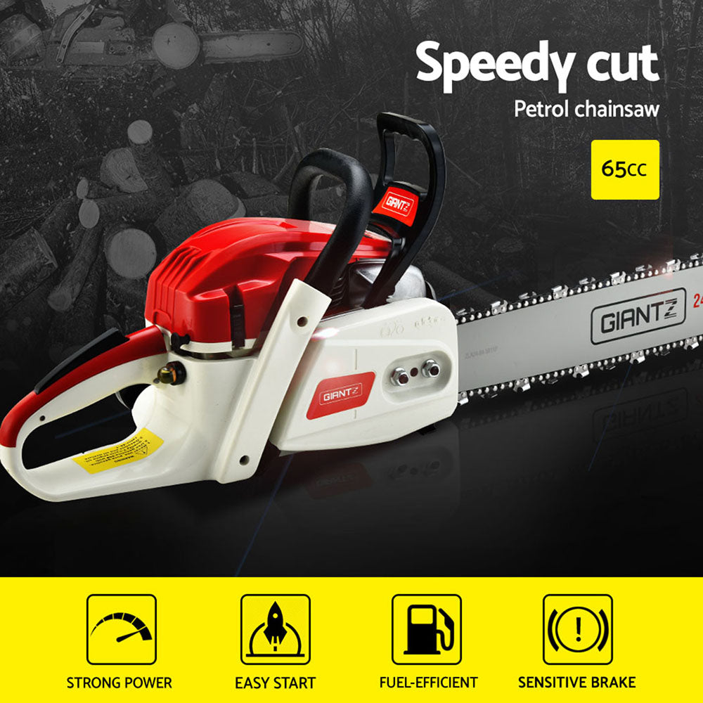 Giantz 65cc Petrol Chainsaw 24 Inch Bar Chain Saw Tree Pruner 2 Stroke E-Start - Pet And Farm 