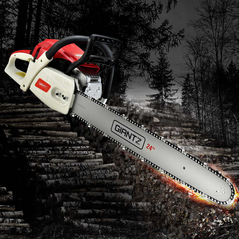 Giantz 65cc Petrol Chainsaw 24 Inch Bar Chain Saw Tree Pruner 2 Stroke E-Start - Pet And Farm 