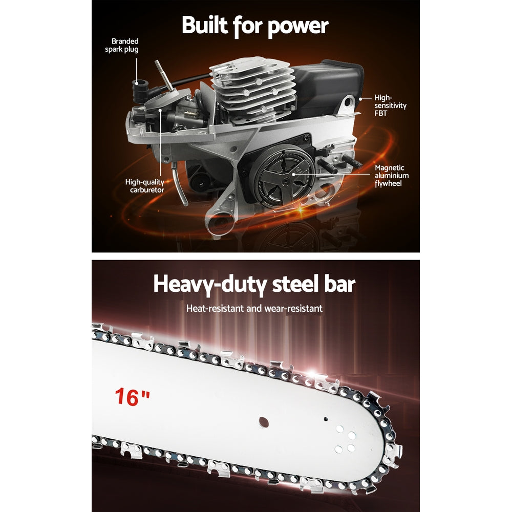 Giantz Petrol Chainsaw Chain Saw E-Start Commercial 45cc 16'' Top Handle Tree - Pet And Farm 