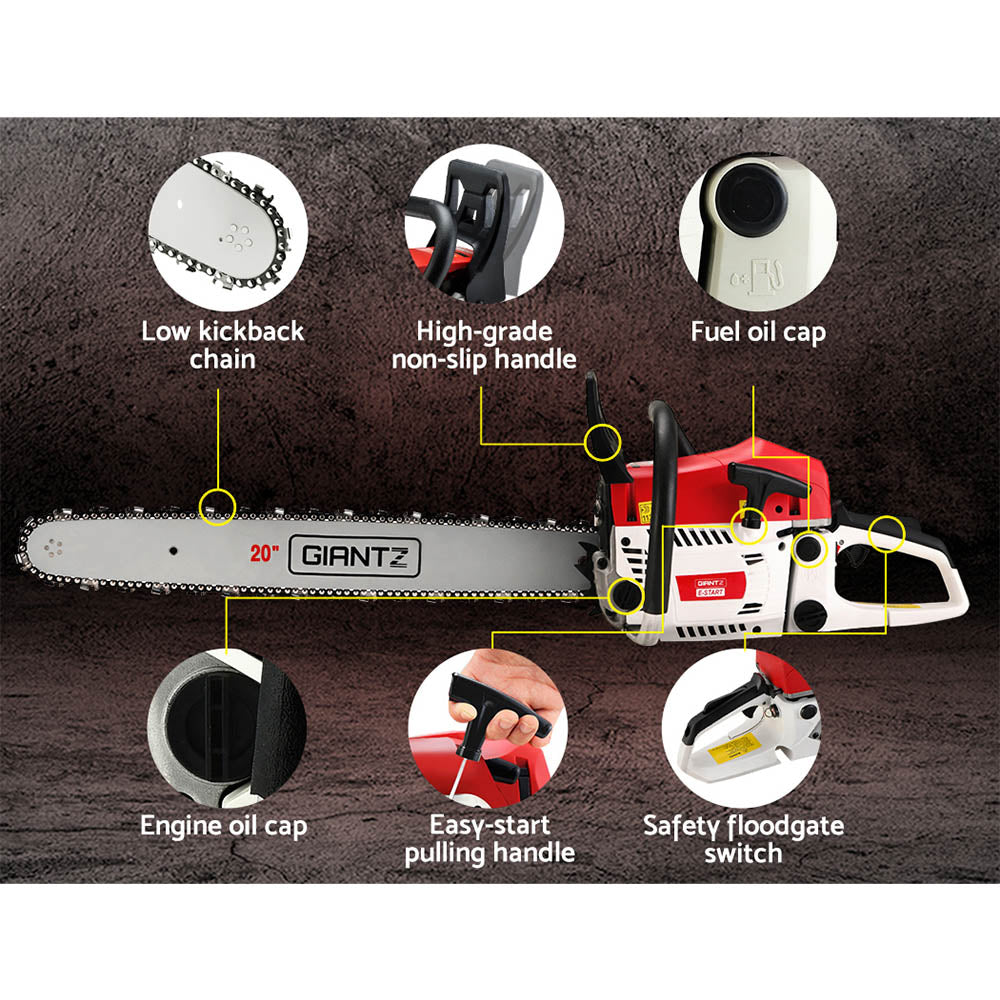 Giantz 62cc Petrol Commercial Chainsaw 20" Bar E-Start Tree Chain Saw Pruning - Pet And Farm 