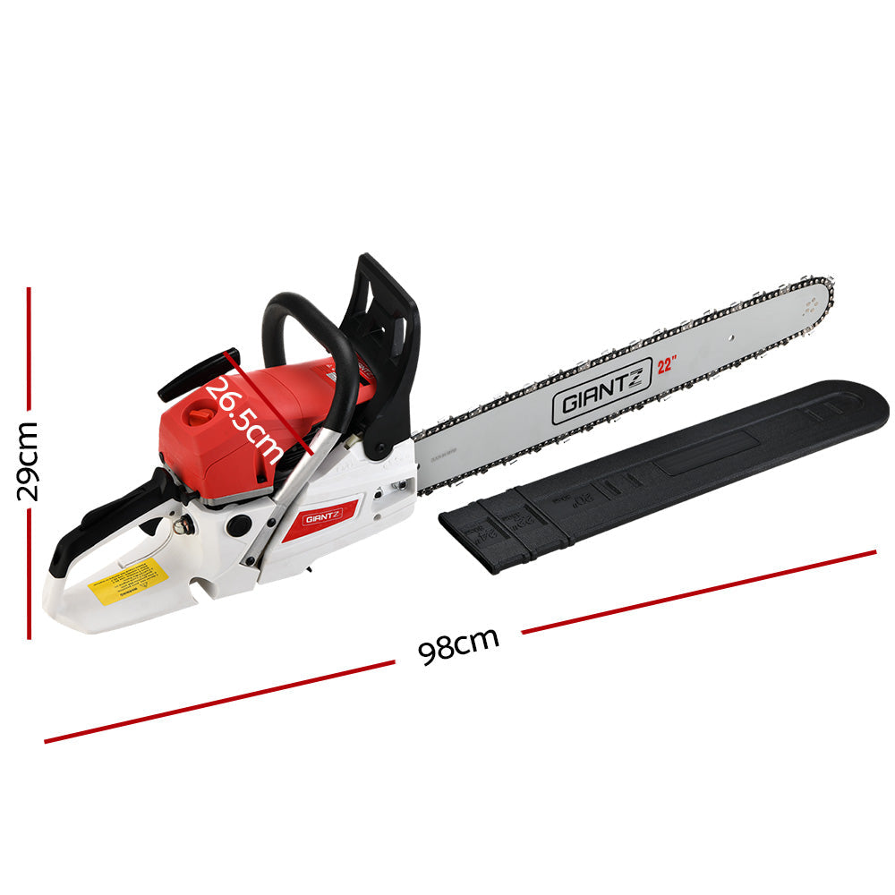 Giantz 62cc Petrol Commercial Chainsaw 22" Bar E-Start Tree Chain Saw 5.2HP - Pet And Farm 