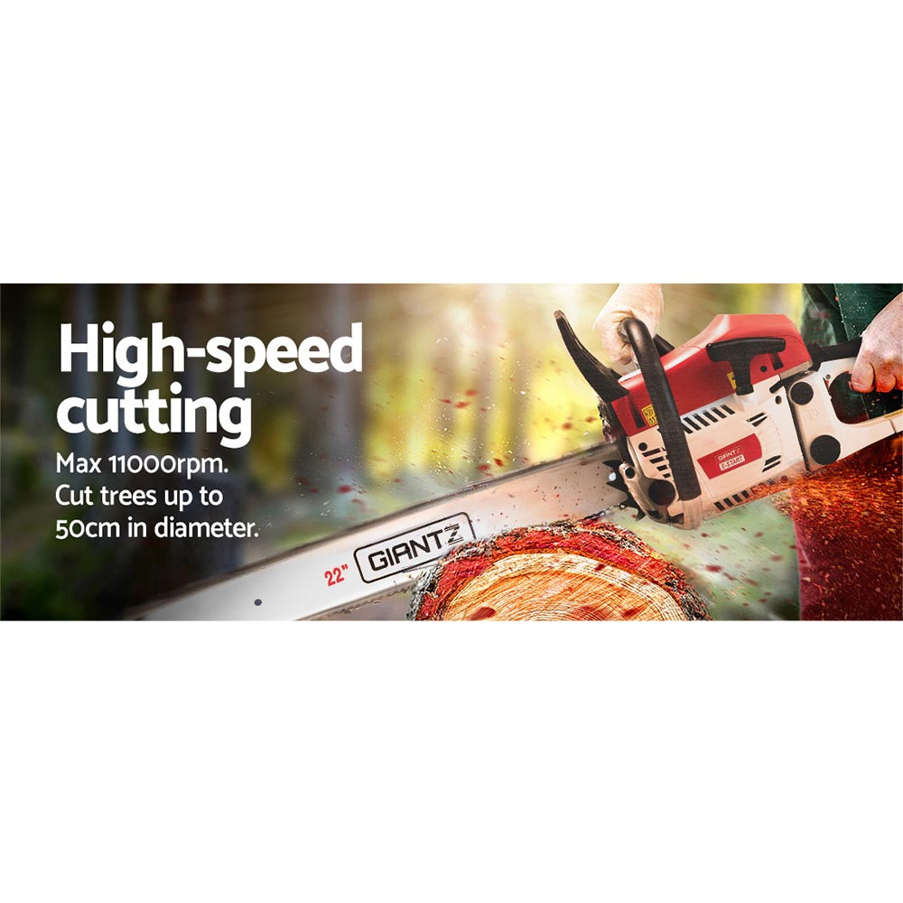 Giantz Chainsaw Petrol 62CC 22" Bar Commercial E-Start Pruning Chain Saw - Pet And Farm 