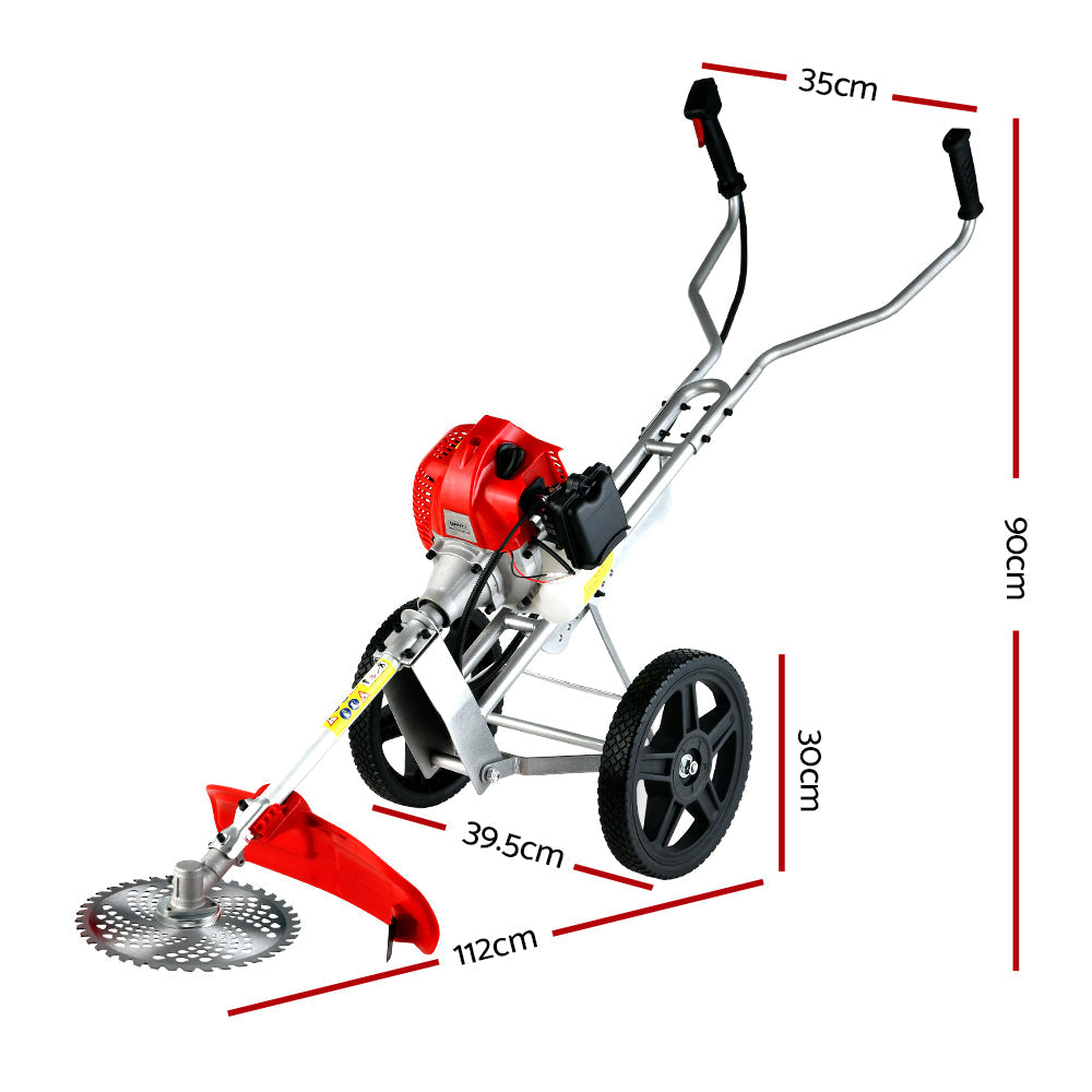 Giantz 62cc Petrol Brush Cutter Whipper Saw Trimmer 2 Stroke 3-in-1 Wheel - Pet And Farm 