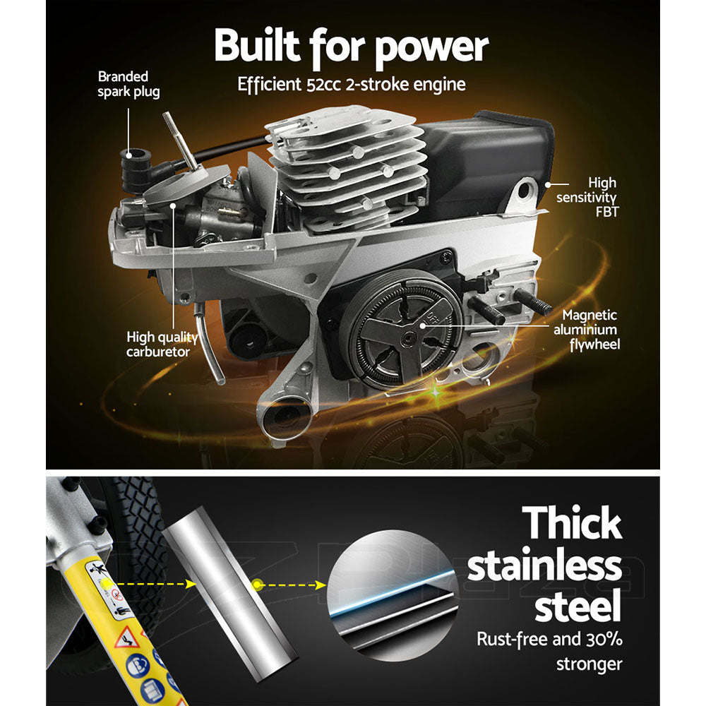 Giantz 52cc Petrol Brush Cutter Whipper Saw Trimmer 2 Stroke 3-in-1 Wheel - Pet And Farm 