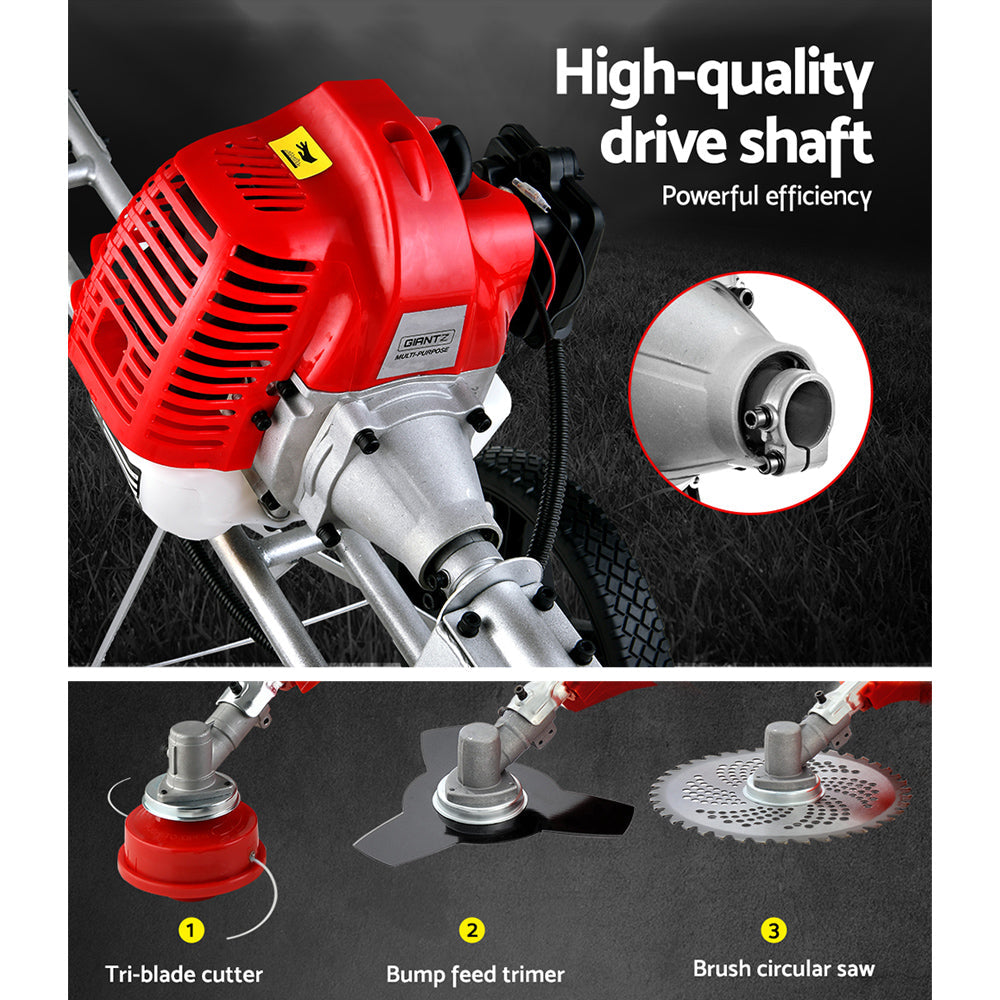 Giantz 52cc Petrol Brush Cutter Whipper Saw Trimmer 2 Stroke 3-in-1 Wheel - Pet And Farm 