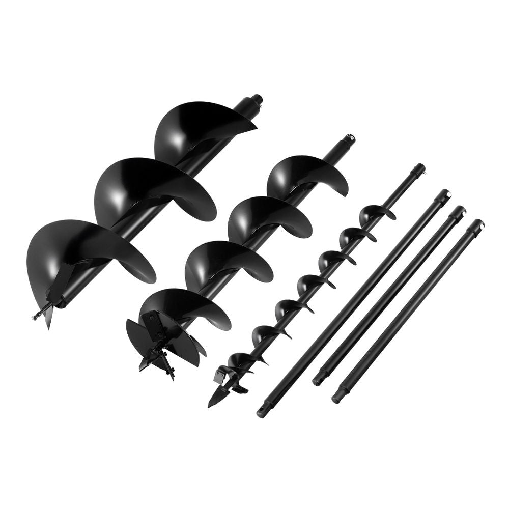 Giantz Post Hole Digger Auger Drill Bit Set 100mm 200mm 300mm Carbon Steel Black - Pet And Farm 