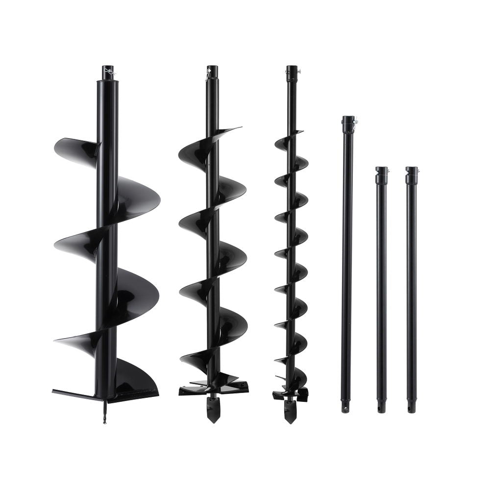 Giantz Post Hole Digger Auger Drill Bit Set 100mm 200mm 300mm Carbon Steel Black - Pet And Farm 