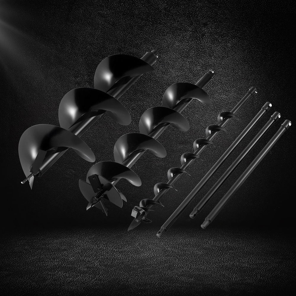 Giantz Post Hole Digger Auger Drill Bit Set 100mm 200mm 300mm Carbon Steel Black - Pet And Farm 