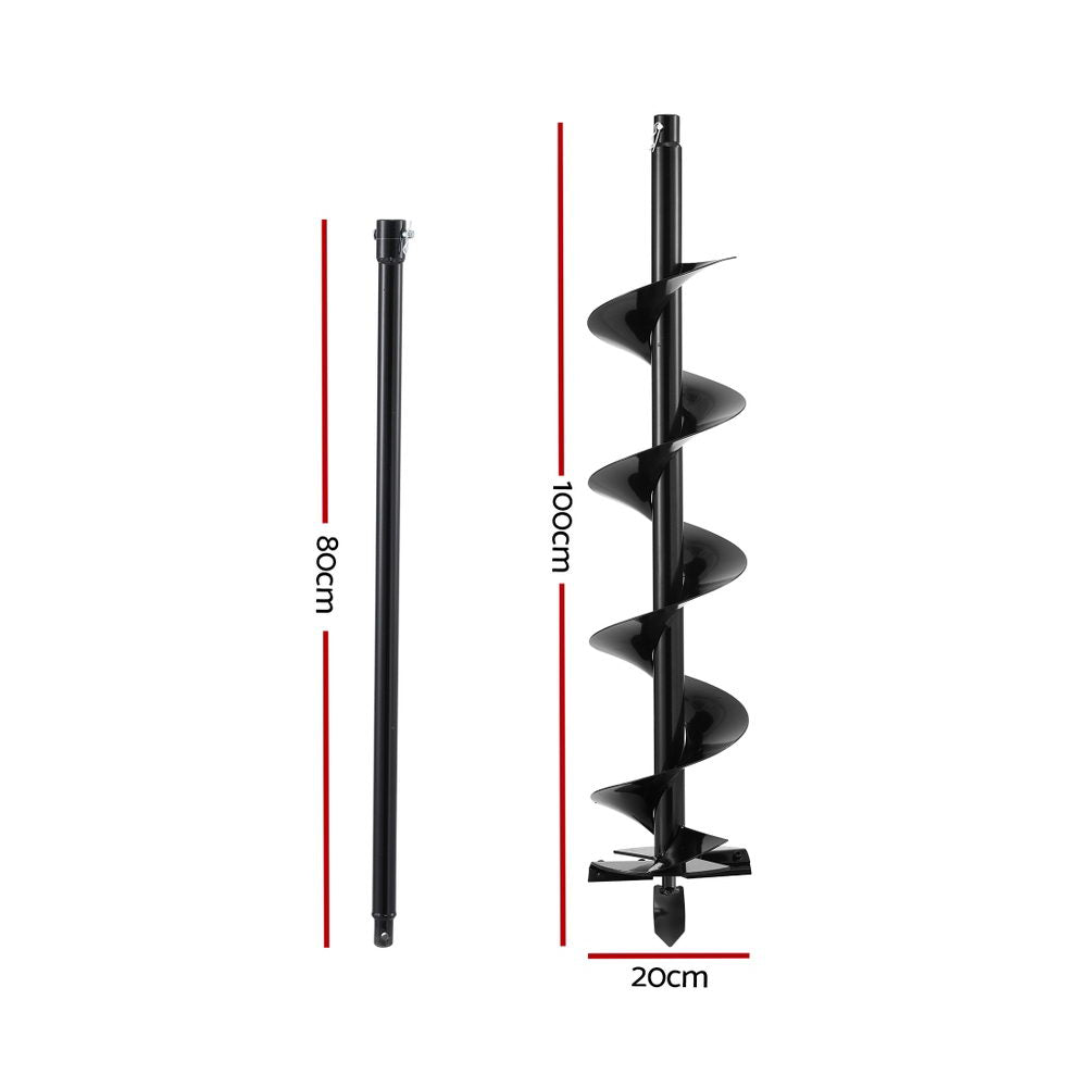 Giantz Post Hole Digger Auger Drill Bit 200mm with 80cm Extension Shaft Black - Pet And Farm 