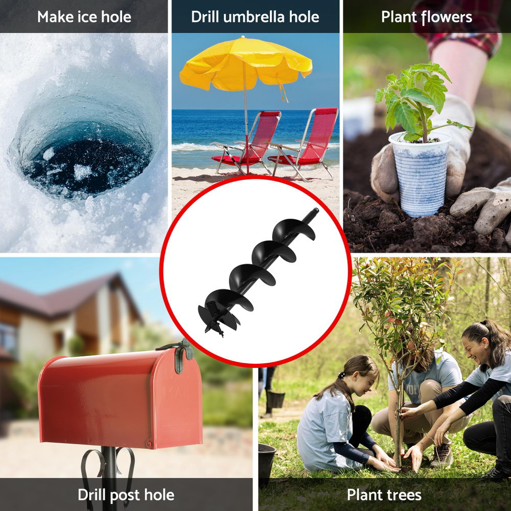 Giantz Post Hole Digger Auger Drill Bit 200mm with 80cm Extension Shaft Black - Pet And Farm 