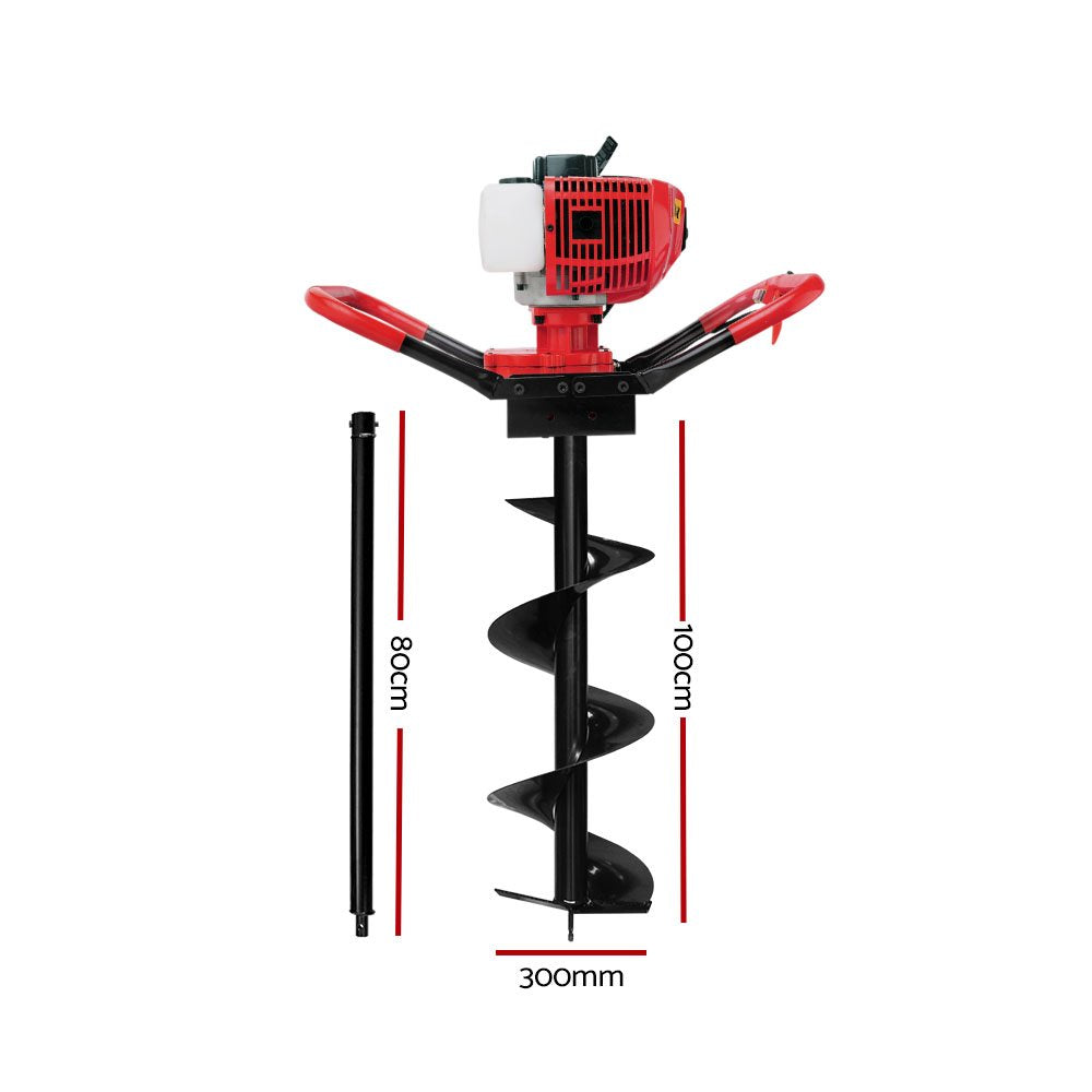 Giantz 66CC Post Hole Digger Petrol Earth Auger Bits Drill Borer Fence - Pet And Farm 