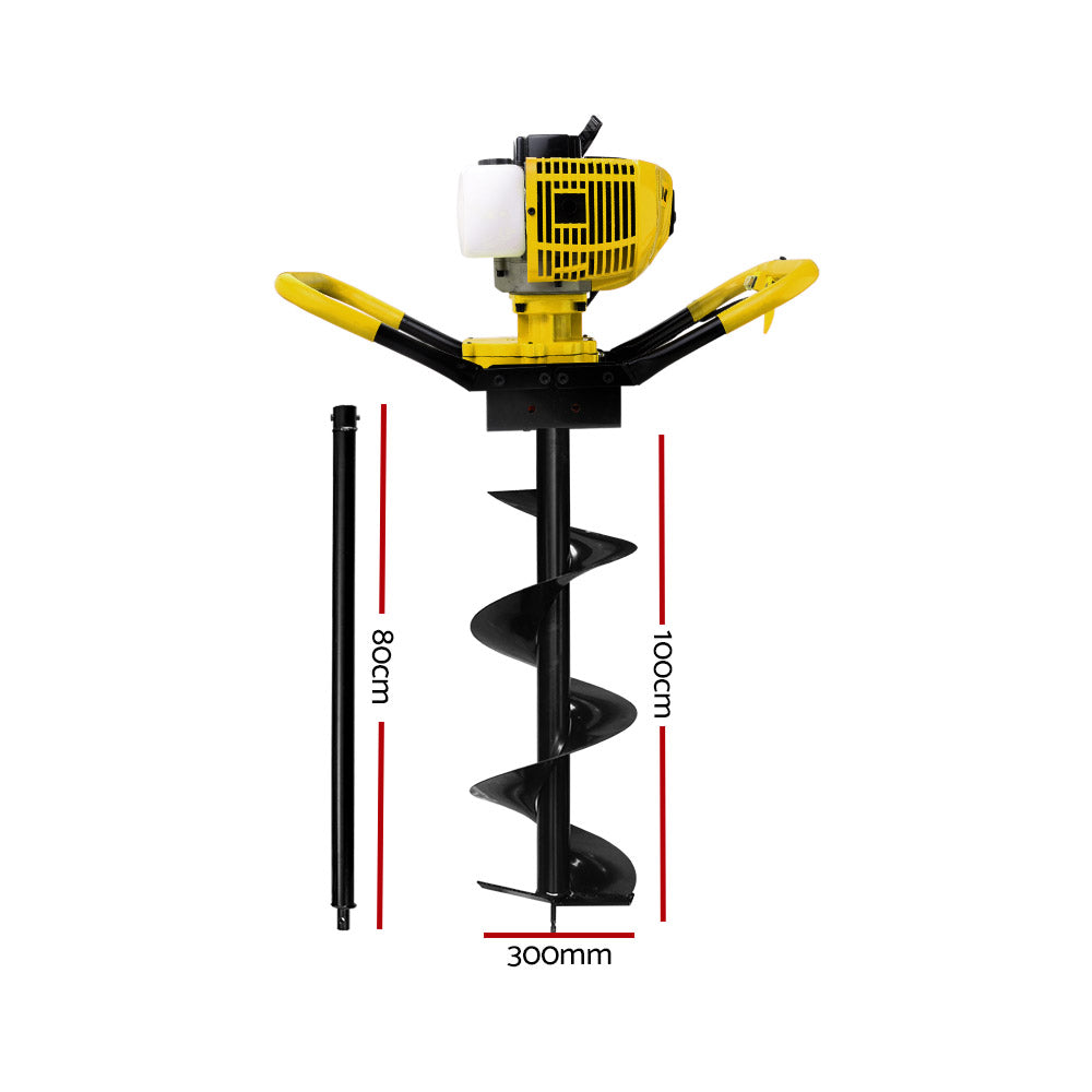 Giantz 80CC Petrol Post Hole Digger Drill Extension Auger Bits Borer Fence - Pet And Farm 