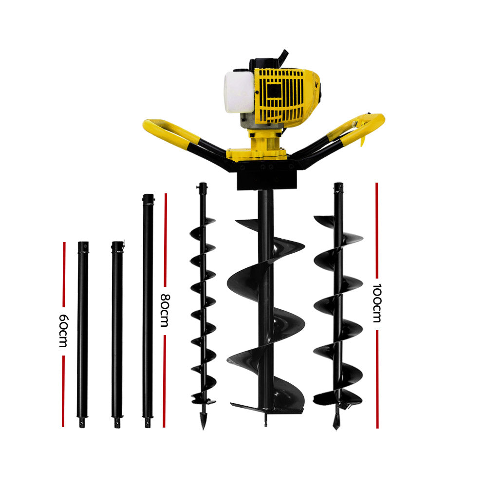 Giantz 80CC Post Hole Digger Petrol Drill Auger Borer Fence Extension Bits - Pet And Farm 