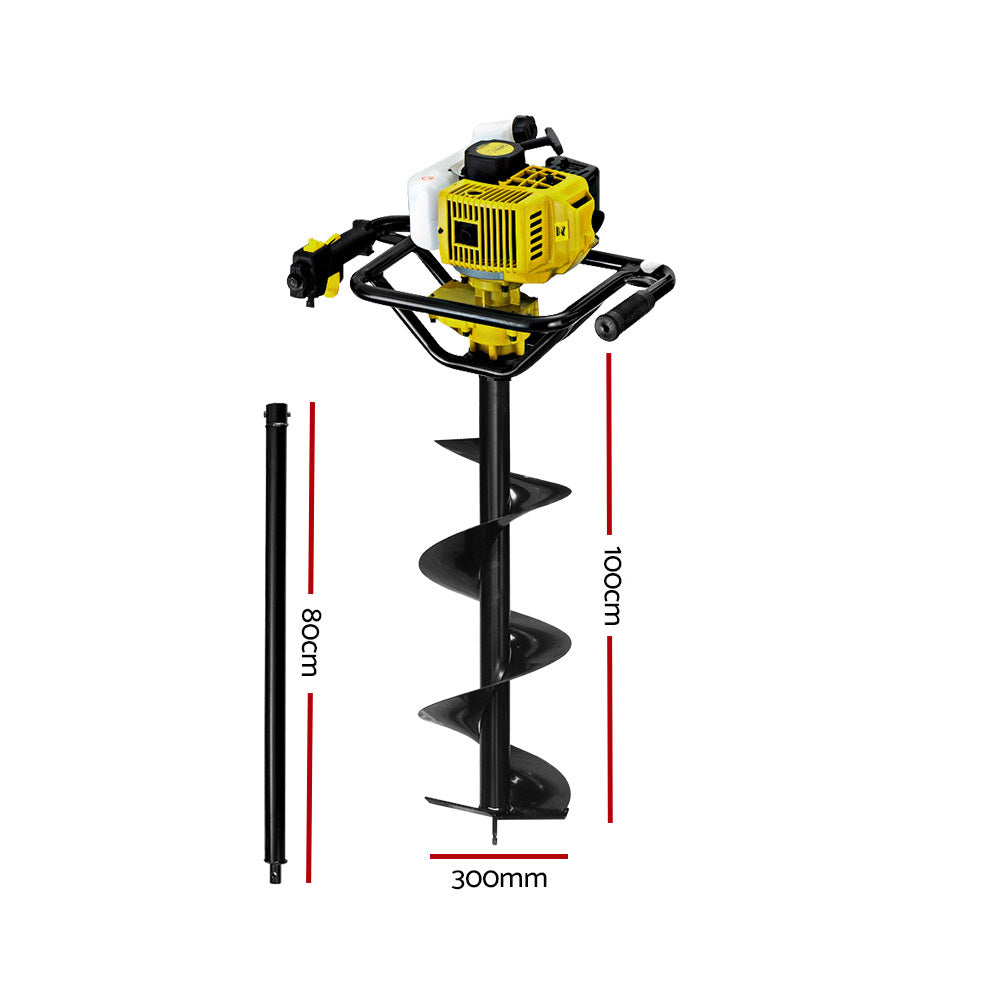 Giantz 92CC Post Hole Digger Petrol Auger Drill Borer Fence Earth Power 300mm - Pet And Farm 