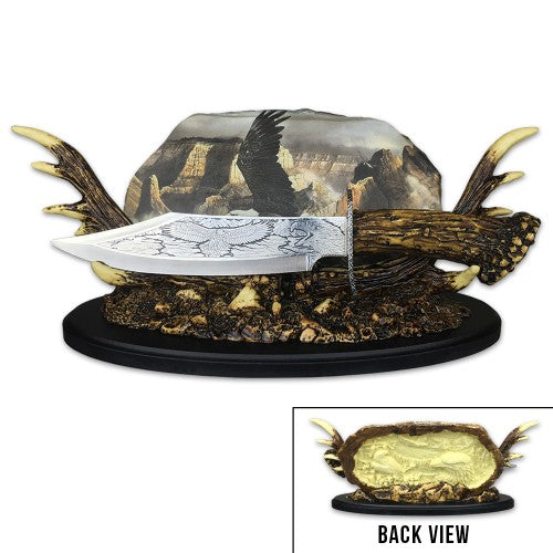 Decorative Eagle Bowie with Faux Stag Horn Display & Plaque