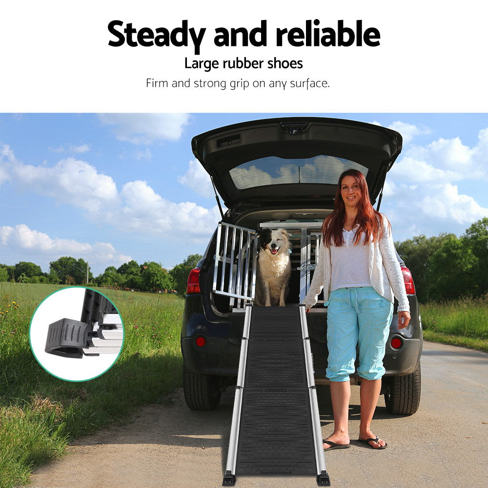 i.Pet Dog Ramp Dog Steps Pet Car Travel Step Stair Foldable Portable Ladder Aluminium - Pet And Farm 