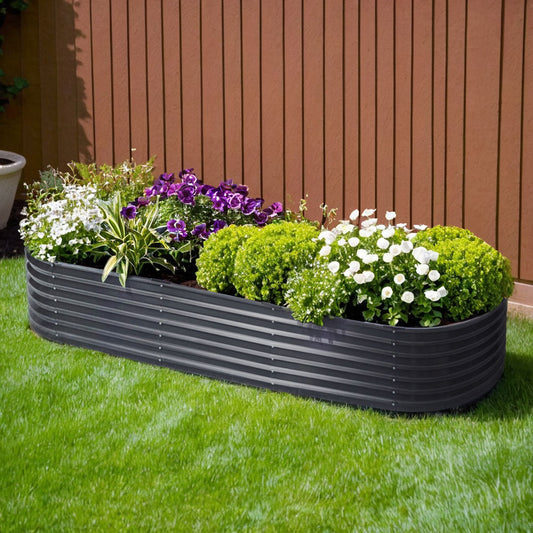 Green Fingers Garden Bed 240X80X42cm Oval Planter Box Raised Container Galvanised - Pet And Farm 