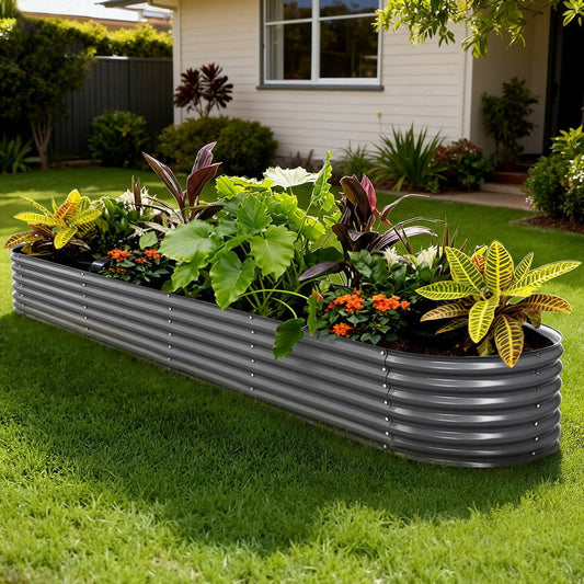Green Fingers Garden Bed 320X80X42cm Oval Planter Box Raised Container Galvanised - Pet And Farm 