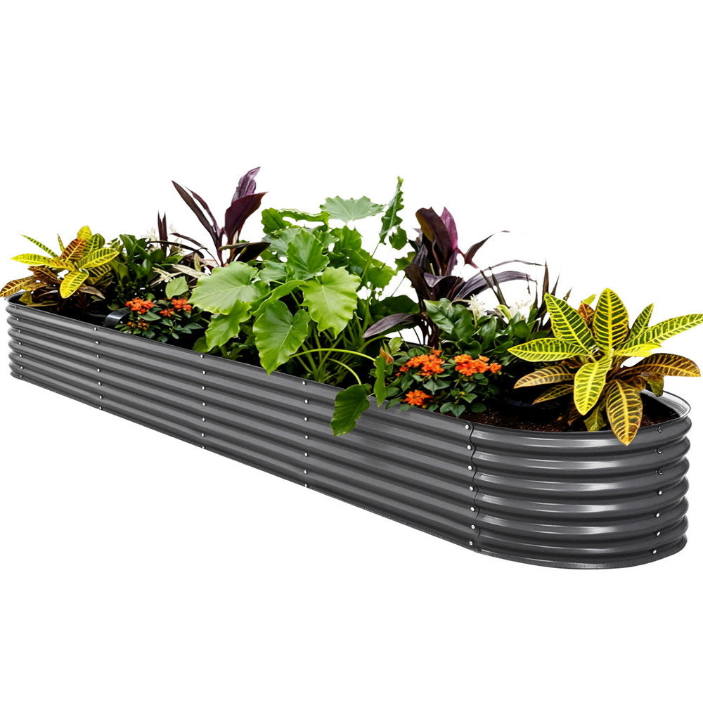 Green Fingers Garden Bed 320X80X42cm Oval Planter Box Raised Container Galvanised - Pet And Farm 