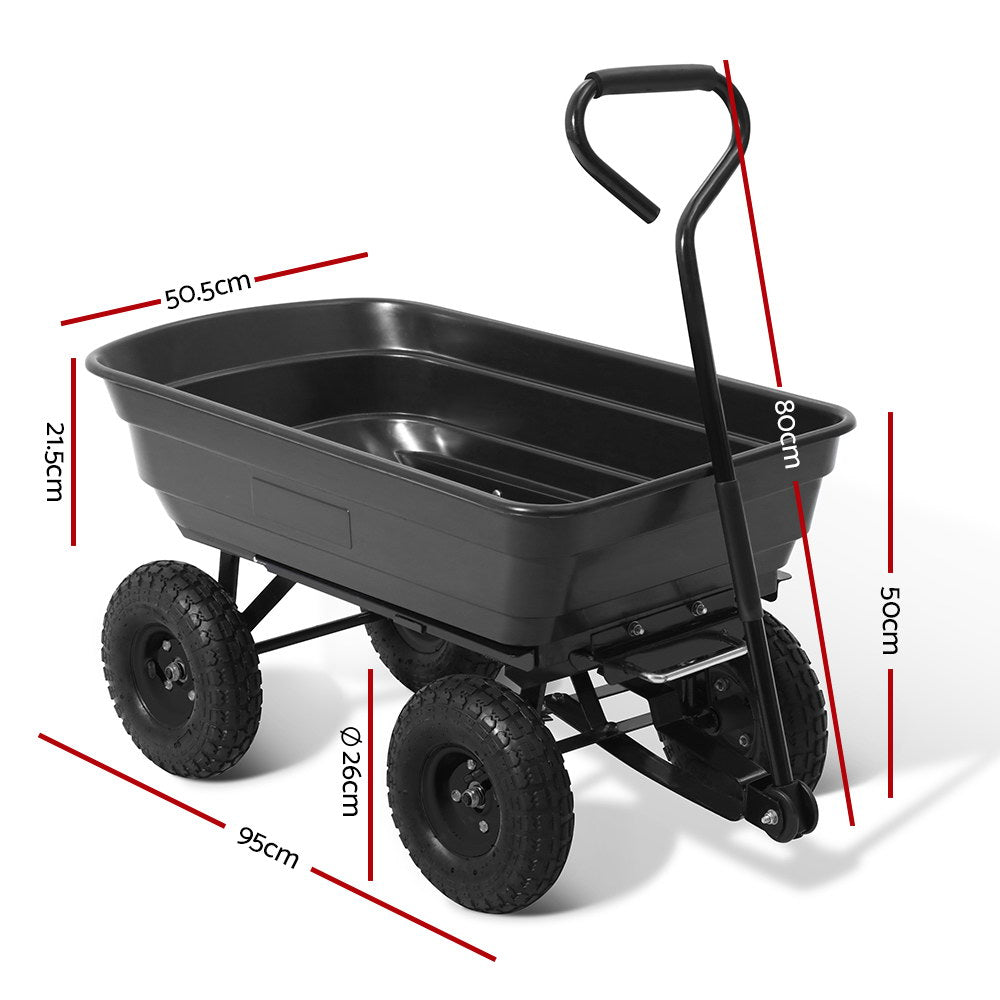 Gardeon 75L Garden Dump Cart - Black - Pet And Farm 