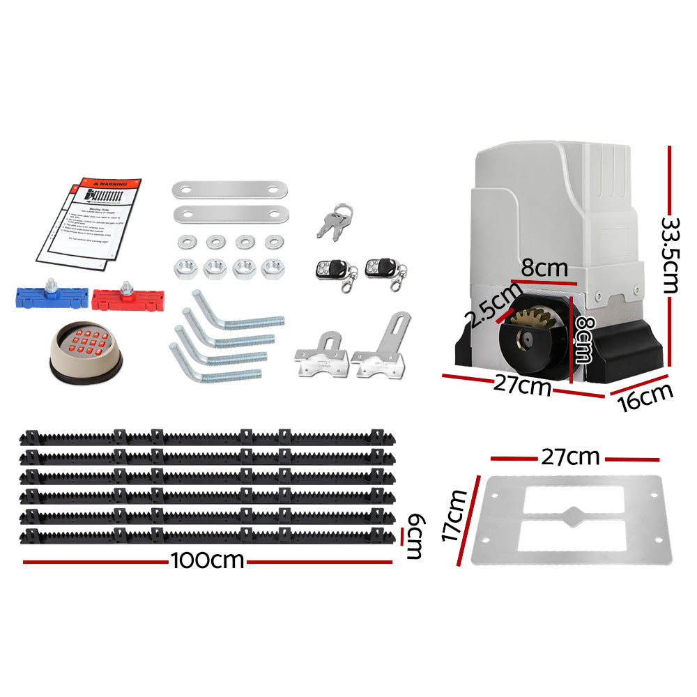 LockMaster Electric Sliding Gate Opener 1800KG Motor Kit Auto Keypad Remote 6M Rail - Pet And Farm 