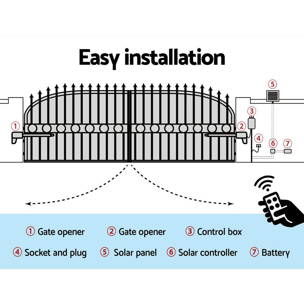 LockMaster Swing Gate Opener Auto 40W Solar Power Electric Remote Control 1000KG - Pet And Farm 