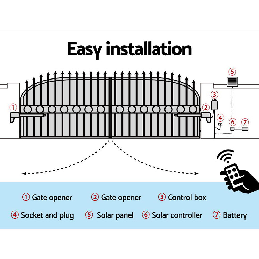 LockMaster Swing Gate Opener Auto 10W Solar Power Electric Remote Control 800KG - Pet And Farm 