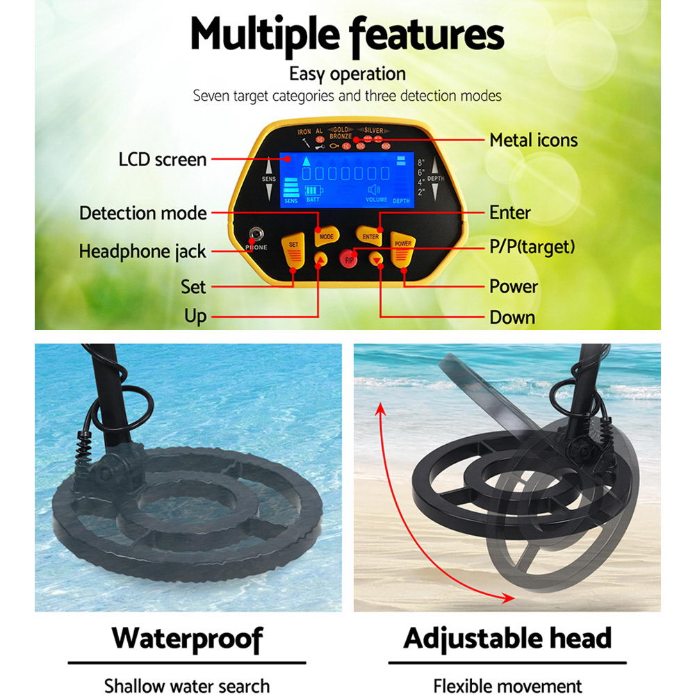 LCD Screen Metal Detector with Headphones - Yellow - Pet And Farm 