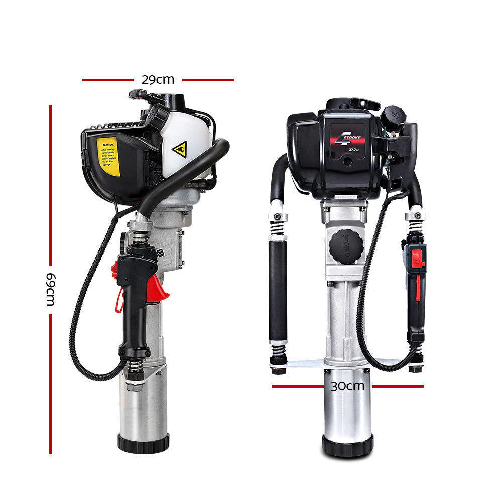 Giantz Petrol Post Driver 38CC 4-Stroke Rammer Pile Star Picket Fence Hole Black - Pet And Farm 