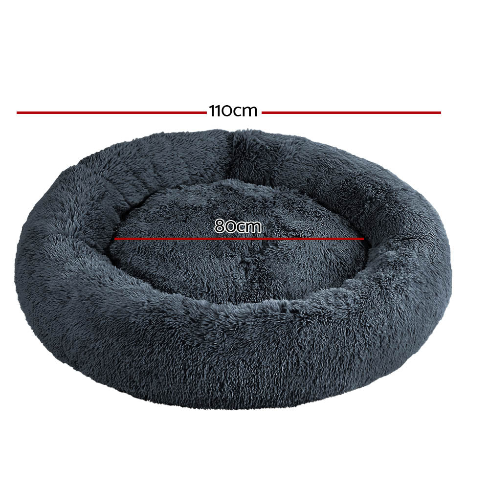 i.Pet Pet Bed Dog Cat 110cm Calming Extra Large Soft Plush Dark Grey - Pet And Farm 