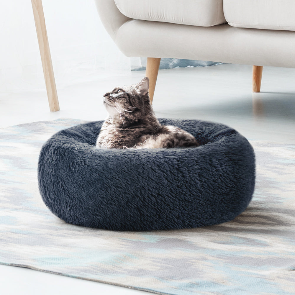 Pet Bed Dog Cat Calming Bed Small 60cm Dark Grey Sleeping Comfy Cave Washable - Pet And Farm 