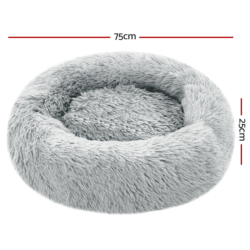 Pet Bed Dog Cat Calming Bed Medium 75cm Light Grey Sleeping Comfy Cave Washable - Pet And Farm 