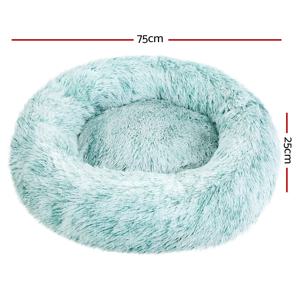 Pet Bed Dog Cat Calming Bed Medium 75cm Teal Sleeping Comfy Cave Washable - Pet And Farm 