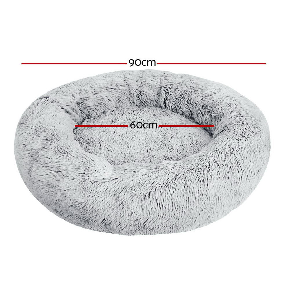 i.Pet Pet Bed Dog Cat 90cm Large Calming Soft Plush Light Charcoal - Pet And Farm 
