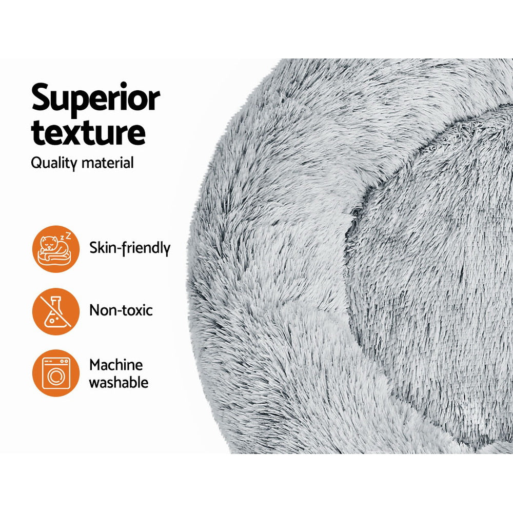 i.Pet Pet Bed Dog Cat 90cm Large Calming Soft Plush Light Charcoal - Pet And Farm 