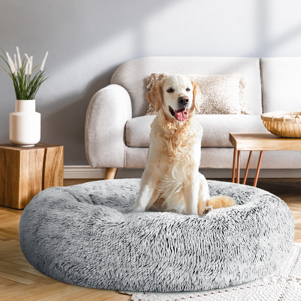 i.Pet Pet Bed Dog Cat 90cm Large Calming Soft Plush Light Charcoal - Pet And Farm 