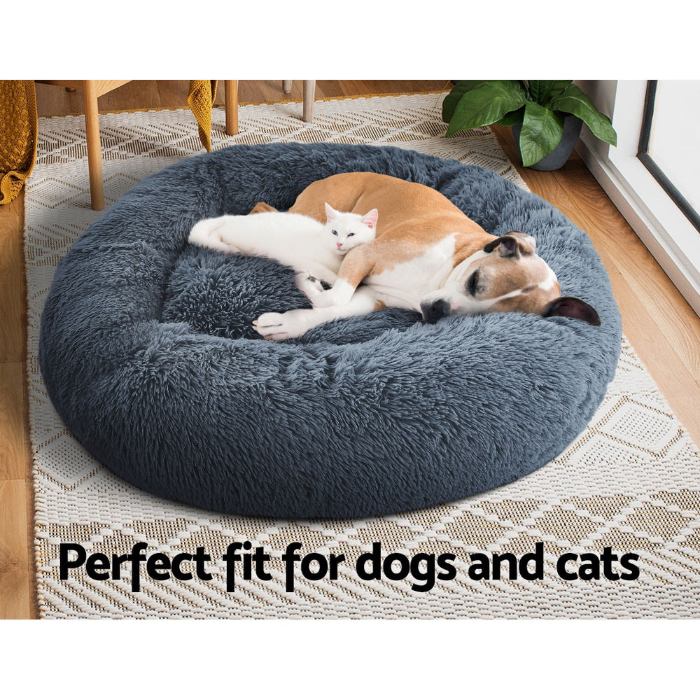 i.Pet Pet Bed Dog Cat 90cm Large Calming Soft Plush Bed Dark Grey - Pet And Farm 